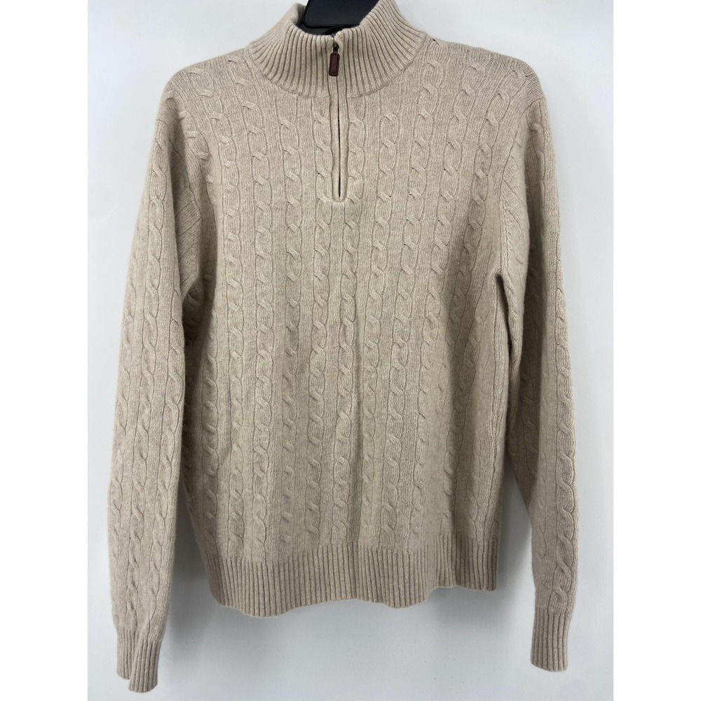 J Crew Sweater Mens XLT Tan Cable Knit 1/4 Zip Lambswool Angora Cashmere Soft